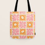 Retro checkered flower mosaic art pattern Tote Bag Gallery Image 1