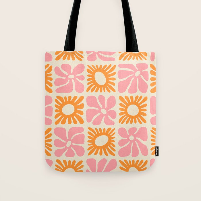 Retro checkered flower mosaic art pattern Tote Bag Gallery Image 1