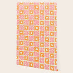 Retro checkered flower mosaic art pattern Wallpaper Gallery Image 2