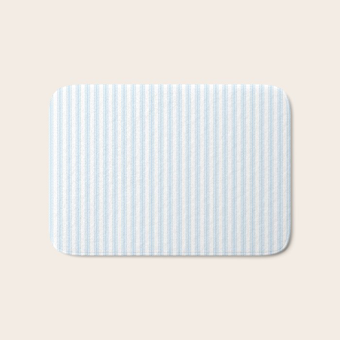 Pastel Blue & White Ticker Stripe Bath Mat Gallery Image 1