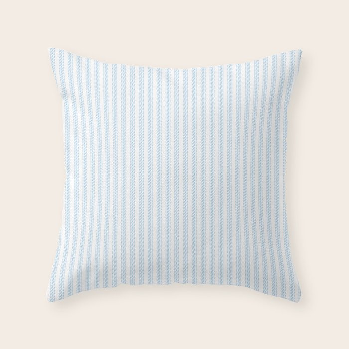 Pastel Blue & White Ticker Stripe Throw Pillow Gallery Image 1