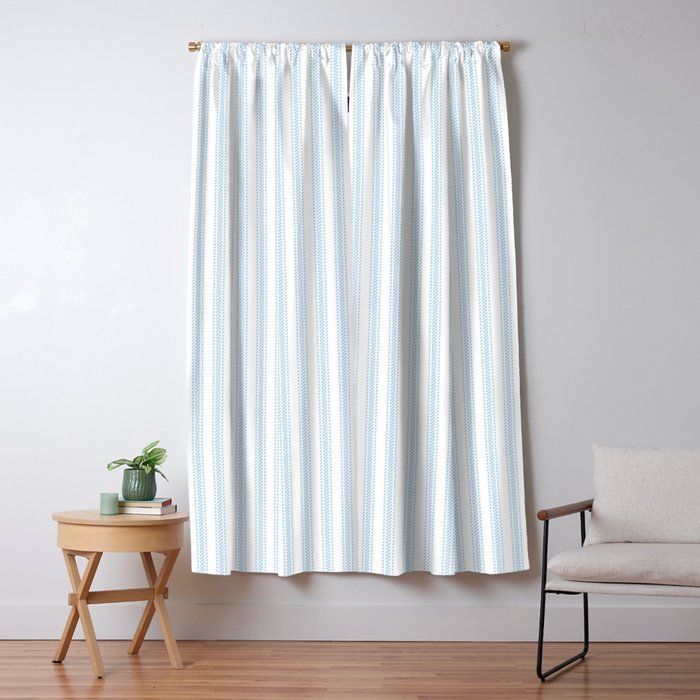 Pastel Blue & White Ticker Stripe Window Curtain Gallery Image 5