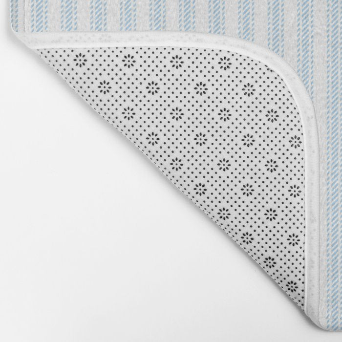 Pastel Blue & White Ticker Stripe Bath Mat Gallery Image 2