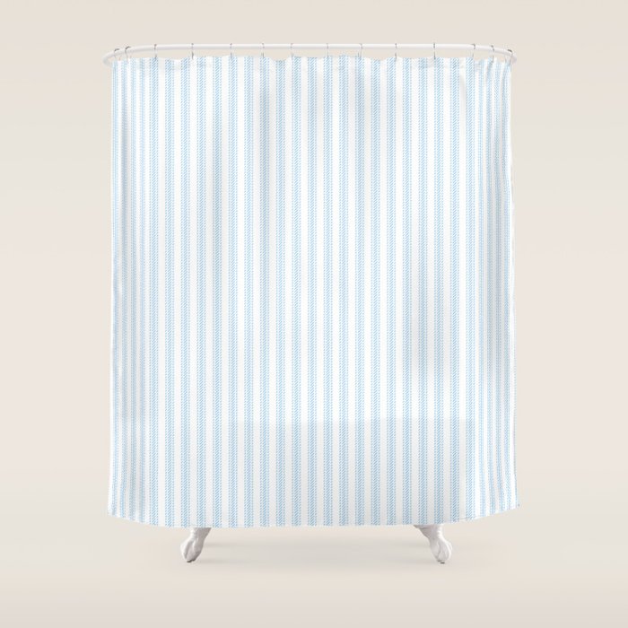 Pastel Blue & White Ticker Stripe Shower Curtain Gallery Image 1
