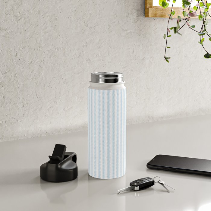 Pastel Blue & White Ticker Stripe Water Bottle Gallery Image 4