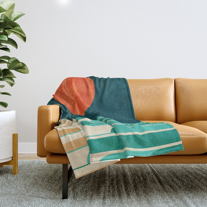 Chasing wave under the red moon Throw Blanket Gallery Image 1