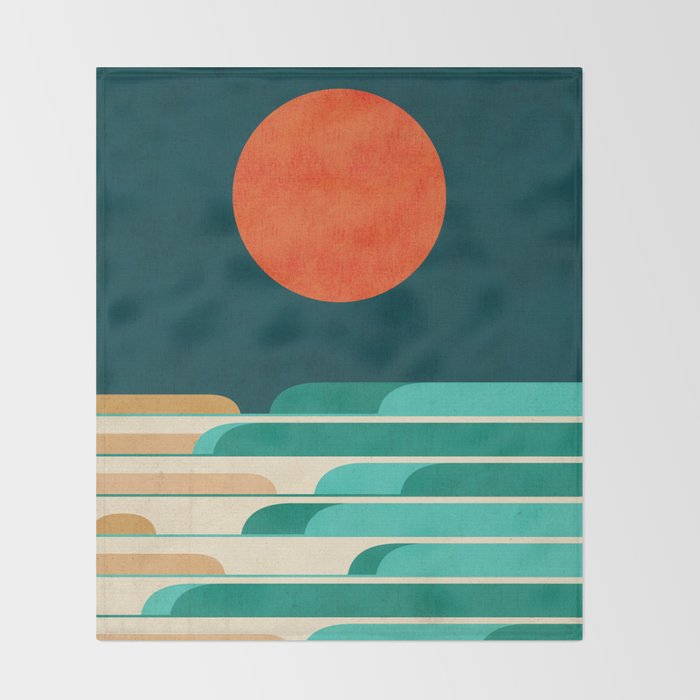 Chasing wave under the red moon Throw Blanket Gallery Image 2