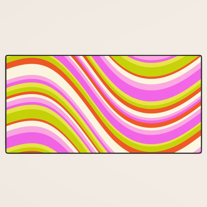 Wavy Stripes XVIII - Y2K Pink and Green Desk Mat Gallery Image 3