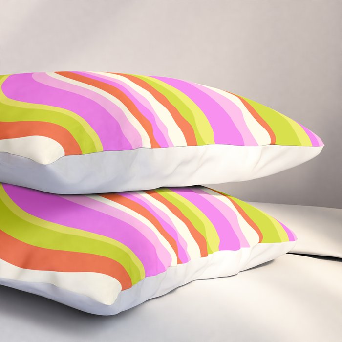 Wavy Stripes XVIII - Y2K Pink and Green Pillow Sham Gallery Image 3