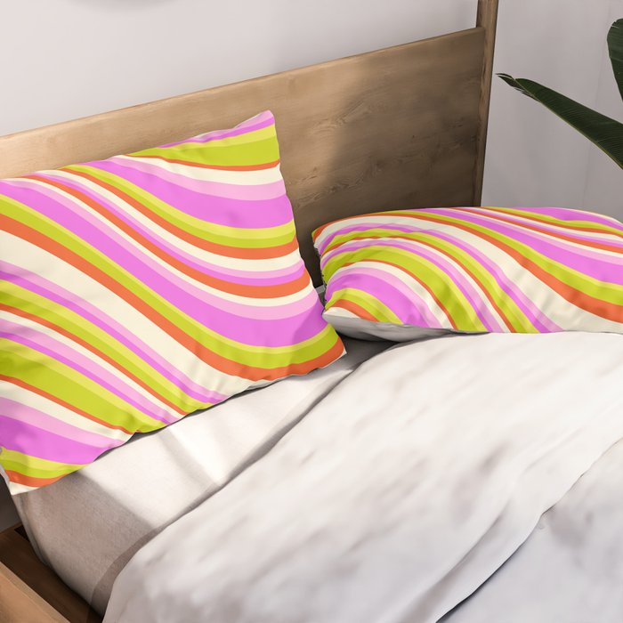 Wavy Stripes XVIII - Y2K Pink and Green Pillow Sham Gallery Image 2