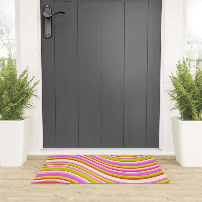 Wavy Stripes XVIII - Y2K Pink and Green Welcome Mat Gallery Image 3