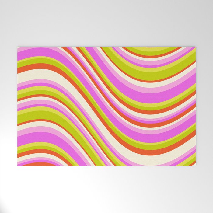 Wavy Stripes XVIII - Y2K Pink and Green Welcome Mat Gallery Image 1