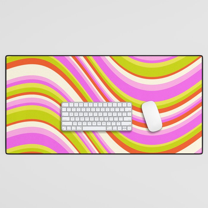 Wavy Stripes XVIII - Y2K Pink and Green Desk Mat Gallery Image 1