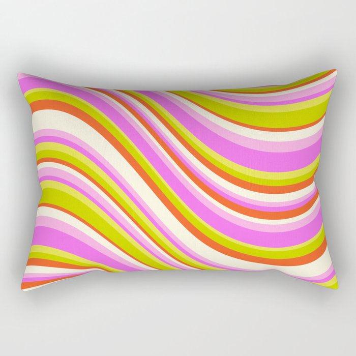 Wavy Stripes XVIII - Y2K Pink and Green Rectangular Pillow Gallery Image 2