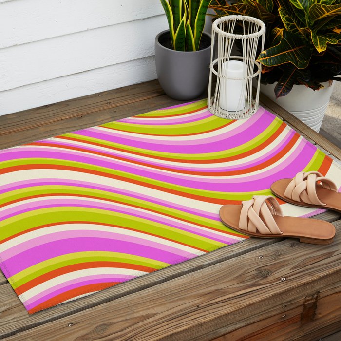 Wavy Stripes XVIII - Y2K Pink and Green Outdoor Rug Gallery Image 2
