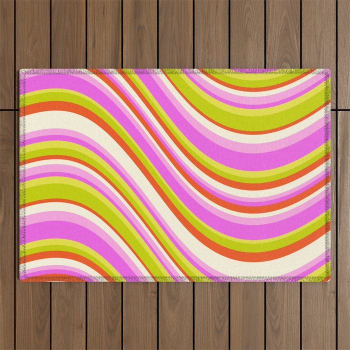 Wavy Stripes XVIII - Y2K Pink and Green Outdoor Rug Gallery Image 1