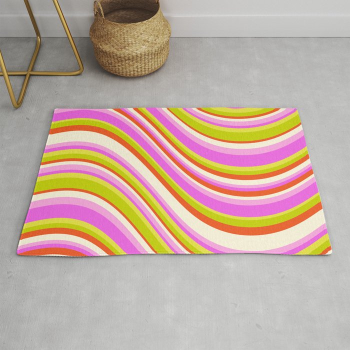 Wavy Stripes XVIII - Y2K Pink and Green Rug Gallery Image 1