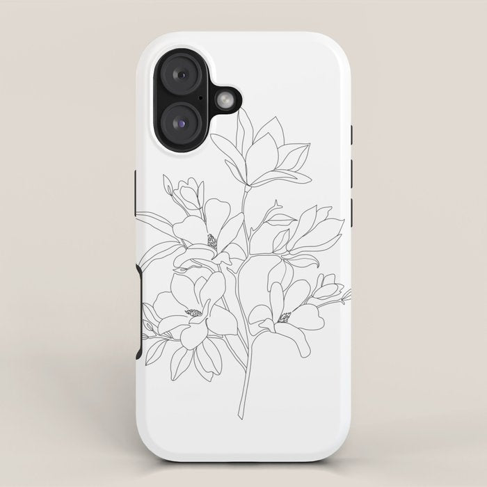 Minimal Line Art Magnolia Flowers iPhone Case Gallery Image 1