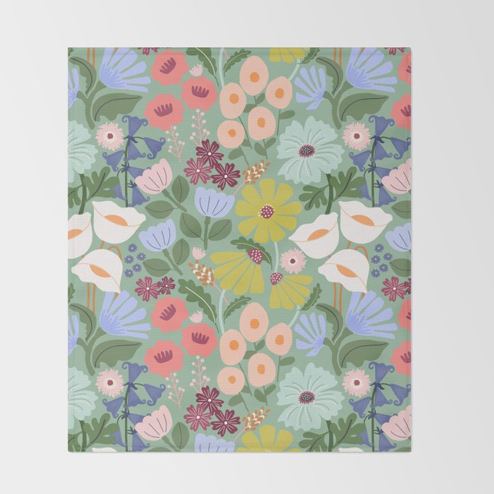 Meadow muse - green Throw Blanket Gallery Image 2