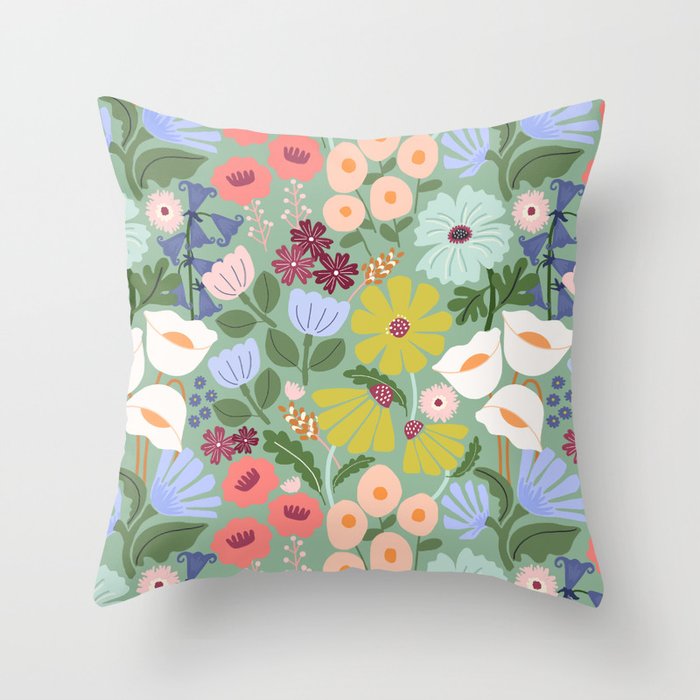 Meadow muse - green Throw Pillow Gallery Image 1