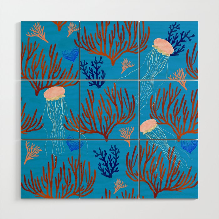 Jellyfish and Coral-Blue Wood Wall Art Gallery Image 1