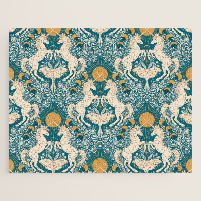 Celestial Unicorns In Turquoise and Gold Jigsaw Puzzle Gallery Image 1