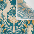 Celestial Unicorns In Turquoise and Gold Wall Tapestry Gallery Image 3