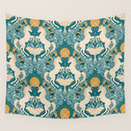 Celestial Unicorns In Turquoise and Gold Wall Tapestry Gallery Image 4