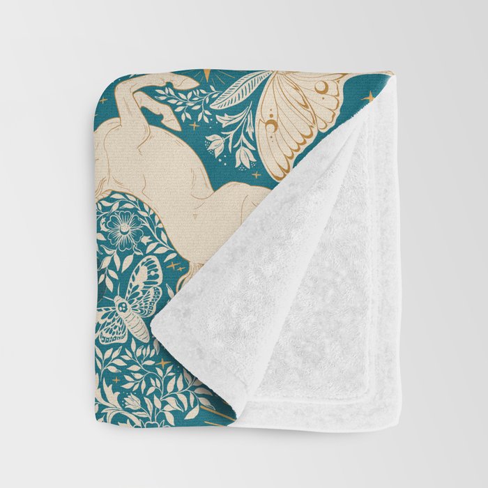 Celestial Unicorns In Turquoise and Gold Throw Blanket Gallery Image 3