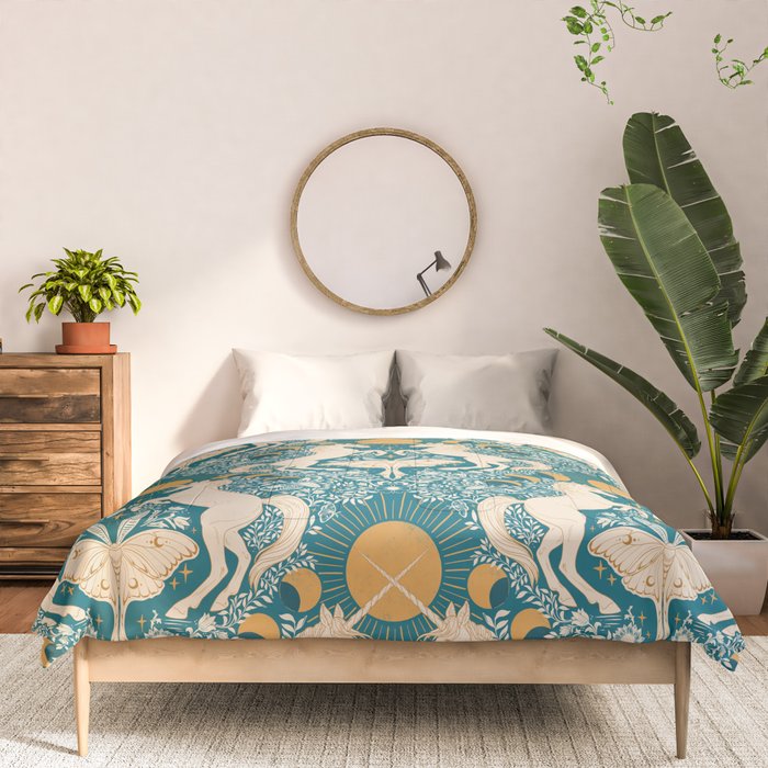 Celestial Unicorns In Turquoise and Gold Comforter Gallery Image 3