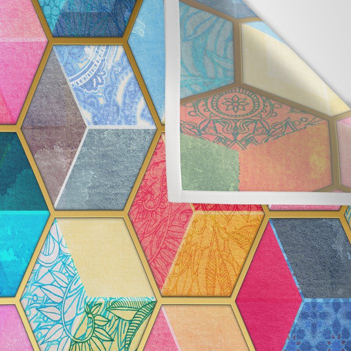 Crystal Bohemian Honeycomb Cubes - colorful hexagon pattern Wall Tapestry Gallery Image 3
