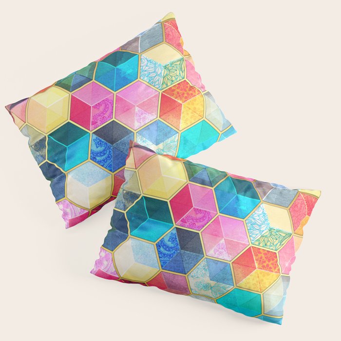 Crystal Bohemian Honeycomb Cubes - colorful hexagon pattern Pillow Sham Gallery Image 3