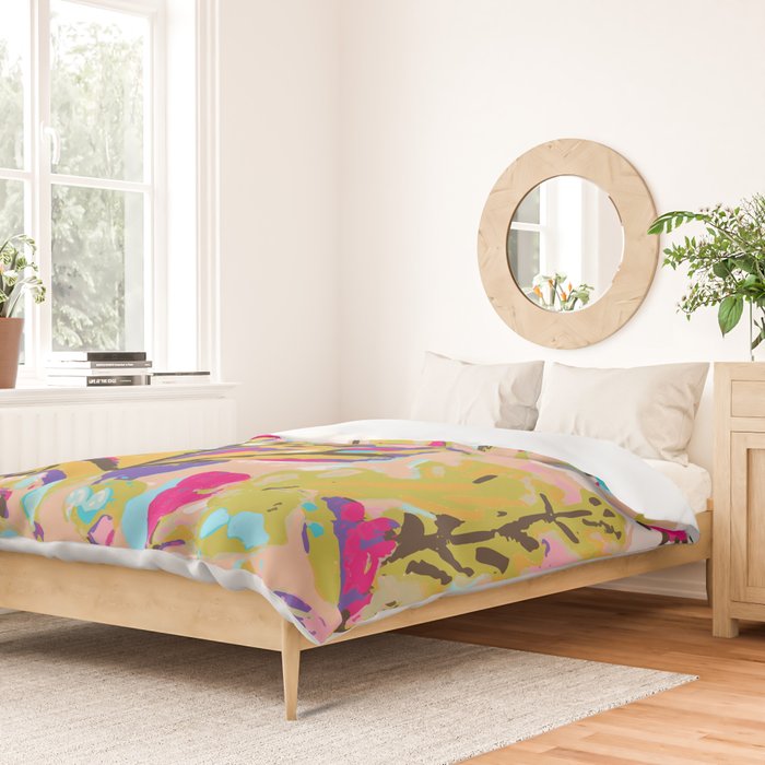 Bohemian Pink Abstract Flowers by Karen Fields Duvet Cover Gallery Image 2