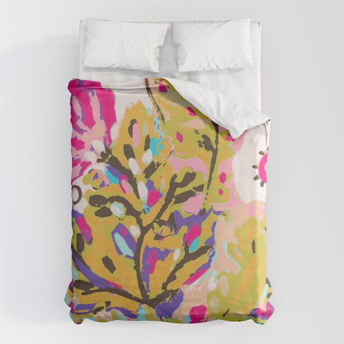 Bohemian Pink Abstract Flowers by Karen Fields Duvet Cover Gallery Image 1
