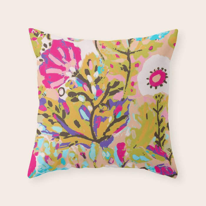 Bohemian Pink Abstract Flowers by Karen Fields Throw Pillow Gallery Image 6