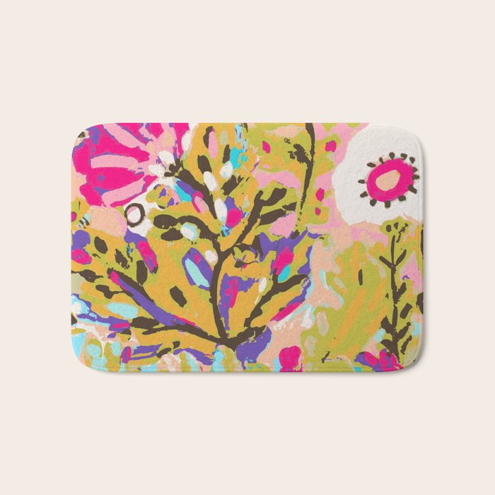 Bohemian Pink Abstract Flowers by Karen Fields Bath Mat Gallery Image 1