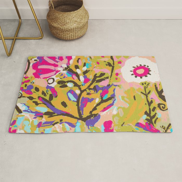Bohemian Pink Abstract Flowers by Karen Fields Rug Gallery Image 1