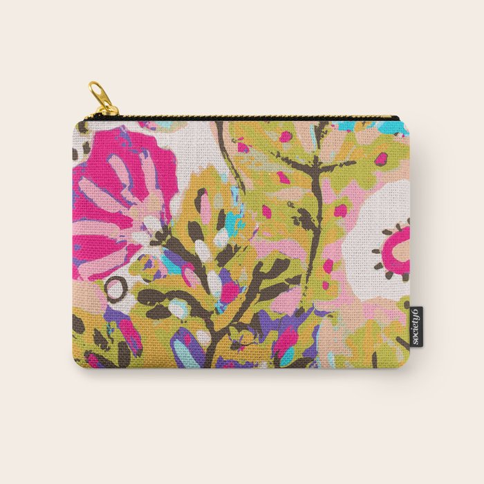 Bohemian Pink Abstract Flowers by Karen Fields Carry All Pouch Gallery Image 1