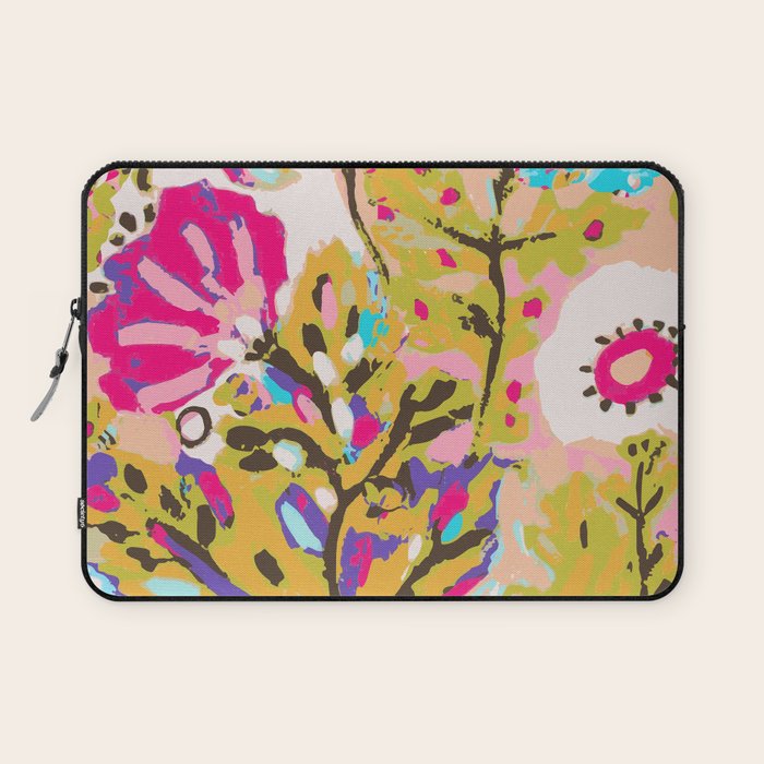 Bohemian Pink Abstract Flowers by Karen Fields Laptop Sleeve Gallery Image 1