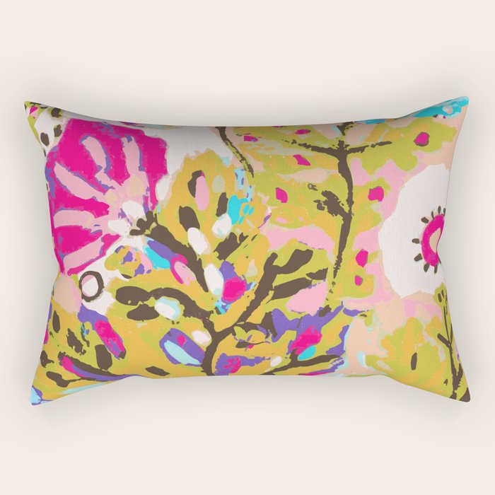 Bohemian Pink Abstract Flowers by Karen Fields Rectangular Pillow Gallery Image 1