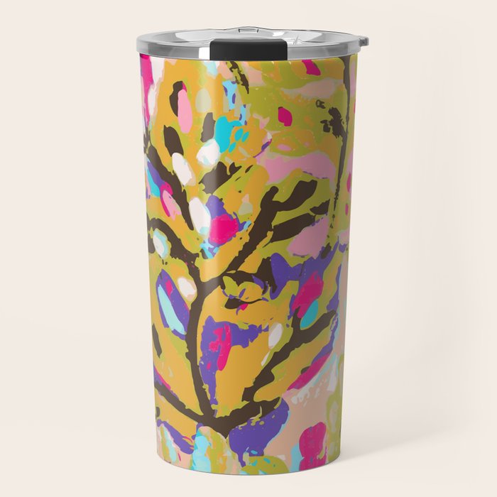 Bohemian Pink Abstract Flowers by Karen Fields Travel Mug Gallery Image 1