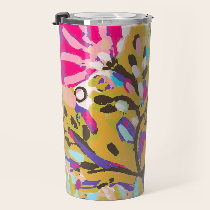 Bohemian Pink Abstract Flowers by Karen Fields Travel Mug Gallery Image 3