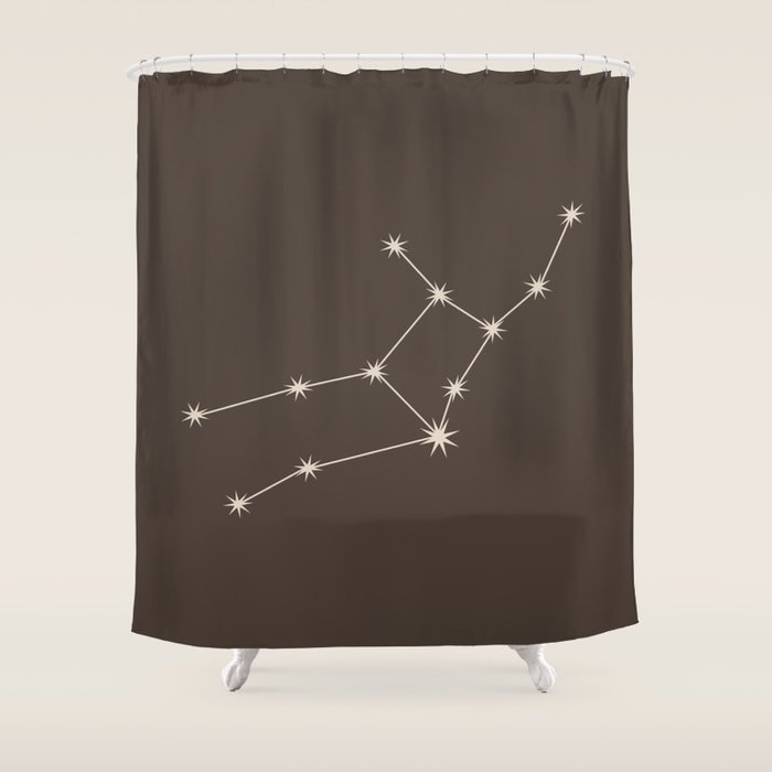 Virgo Zodiac Star Constellation Line Art Coffee Brown Shower Curtain Gallery Image 1