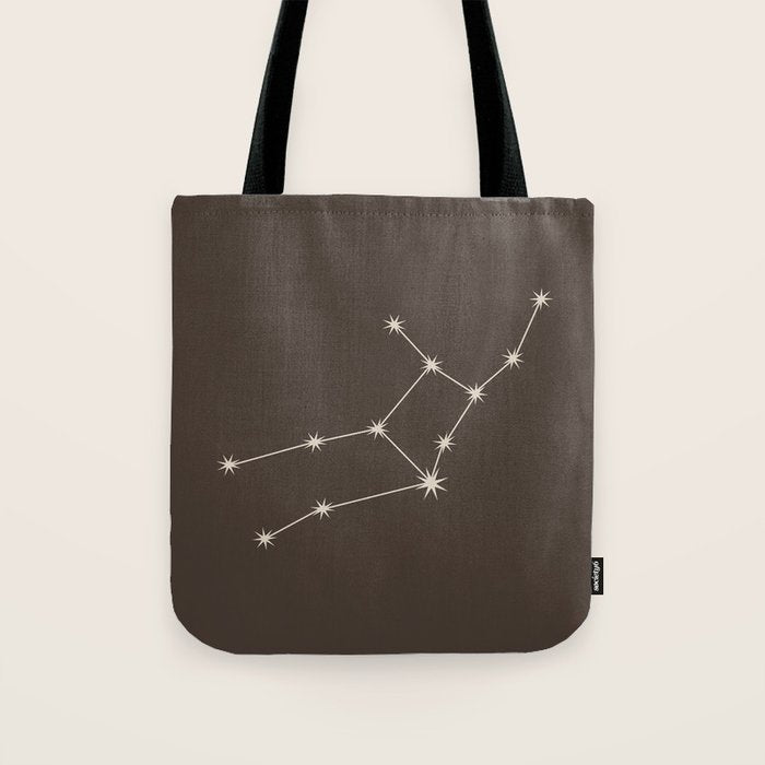 Virgo Zodiac Star Constellation Line Art Coffee Brown Tote Bag Gallery Image 1