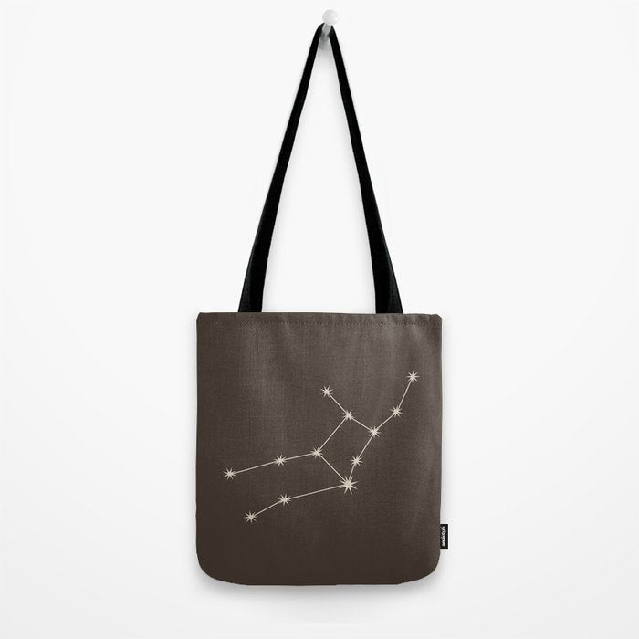 Virgo Zodiac Star Constellation Line Art Coffee Brown Tote Bag Gallery Image 2