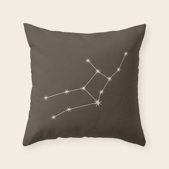 Virgo Zodiac Star Constellation Line Art Coffee Brown Throw Pillow Gallery Image 6