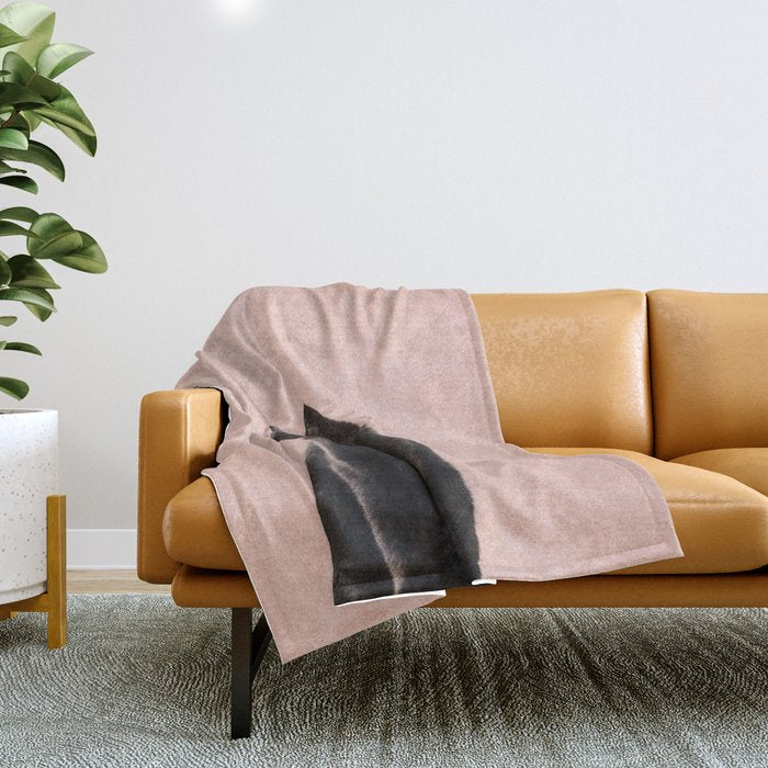 MINIMAL ANIMAL / Black Cat - peach Throw Blanket Gallery Image 1