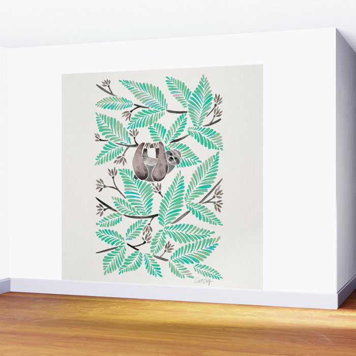 Happy Sloth - Tropical Mint Rainforest Wall Mural Gallery Image 2