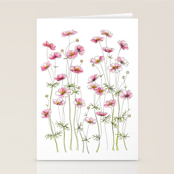 Pink Cosmos Flowers Stationery Card Gallery Image 1