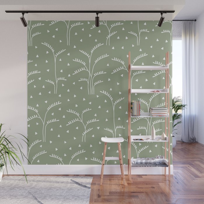 Boho Trees on Sage Green Wall Mural Gallery Image 1